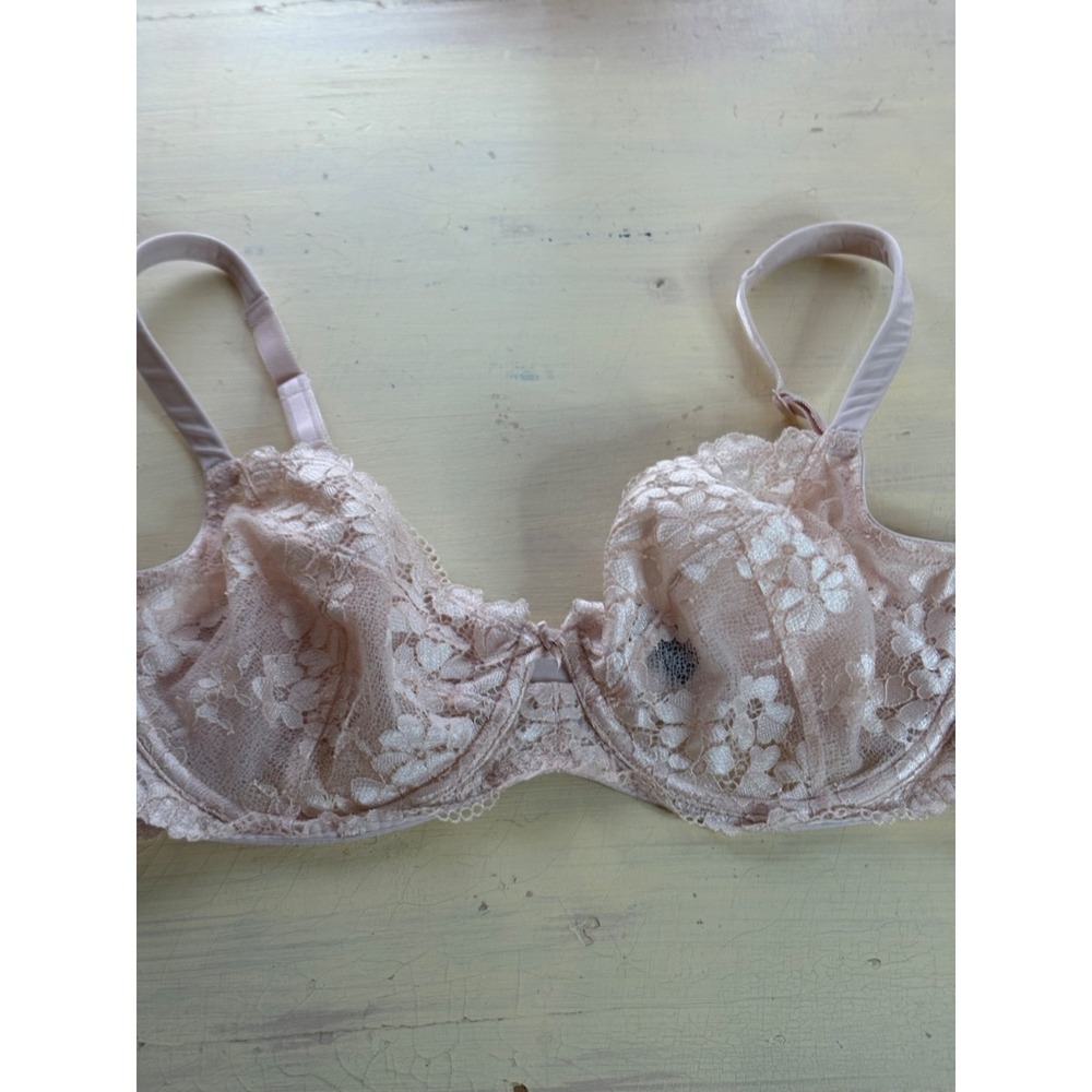 Talbots 34DD Lace Underwire Bra – Blush Pink‎ – Floral Sheer Full Coverage